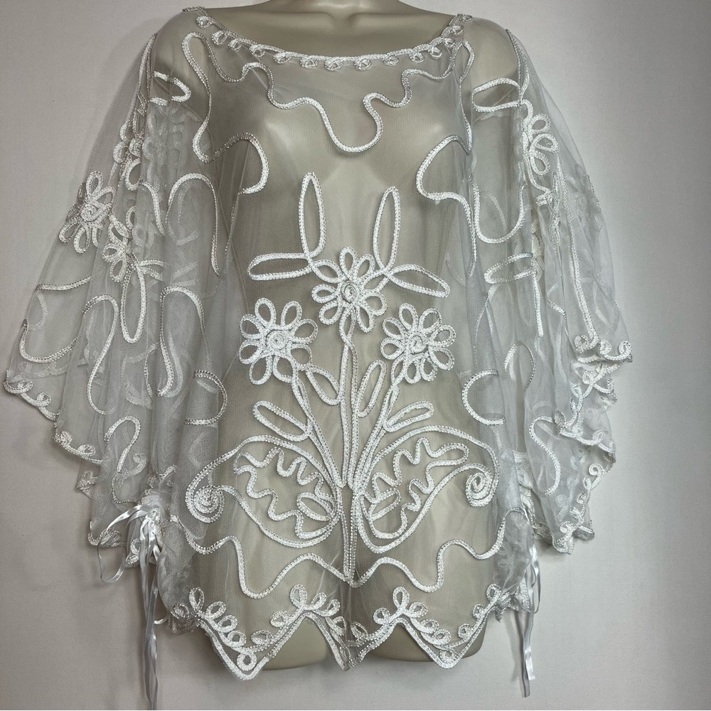 Embroidered Sheer White Floral Tunic Top